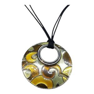 Lia Sophia Necklace Round Circle Brown Gold Silver Black String Necklace